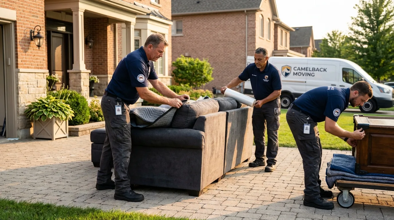 Large estate moving crew wrapping furniture in Medway, ME